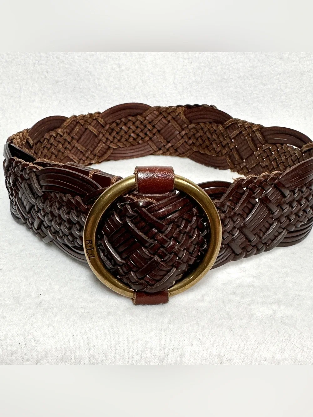 Lauren Ralph Lauren Genuine Leather Belt Womens Small Brown Braided Round Buckle